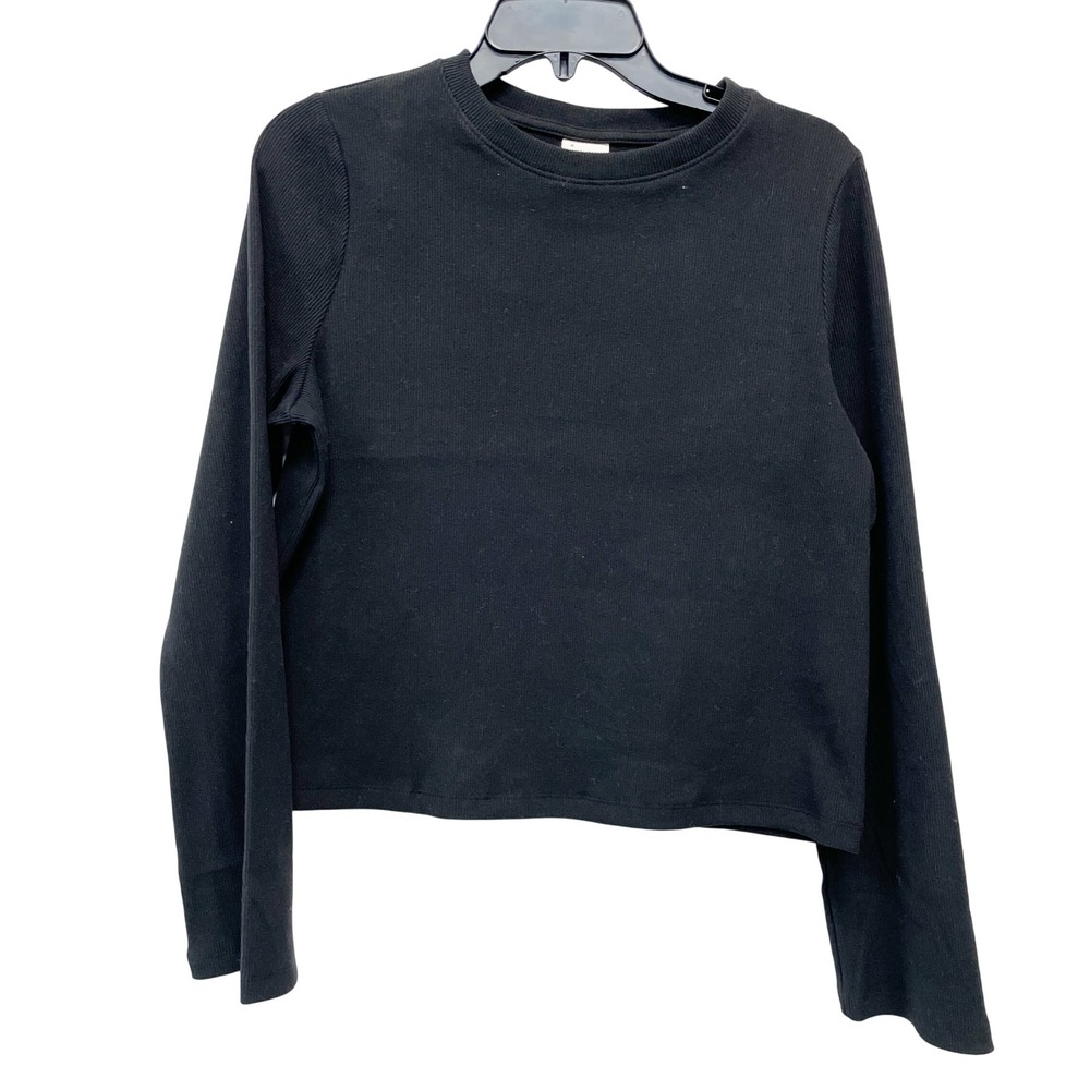 A New Day Women's Black Ribbed Long Sleeve Crew Neck Top Size Small